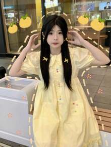 Women Midi Dresses - Light Yellow - View 2