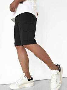 1pc Boys/Teen Boys Casual Sports Solid Color Outdoor Cargo Shorts & Shorts, Spring/Summer Back To School - Black - View 5
