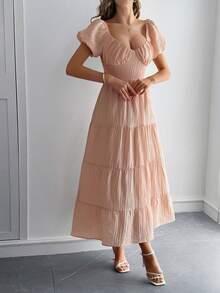 New Women's Summer Maxi Dress, Casual Vacation Style, Balloon Sleeve, Flattering Design, Cool, Perfect For Vacation, Beach, Walks And Day Looks - 粉色 - 查看 2