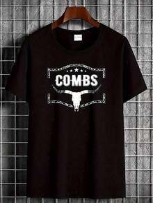 's & Wo's Heavyweight Lukee Comb Tour Country Music T-Shirt - COMBS Design And Bull Skull Icon, Soft And Breathable Fabric, Unisex Regular Fit Short Sleeve Tee For Concert Outfits, Casual Streetwear With Iconic Logo (Machine Washable) - Hit Of - 黑色 - 查看 7