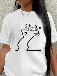 Camiseta de manga corta, ligera y duradera, con un diseño abstracto, perfecta para salidas informales en restaurantes o salas de estar.blusa casual mujer - Blanco - Ver 1