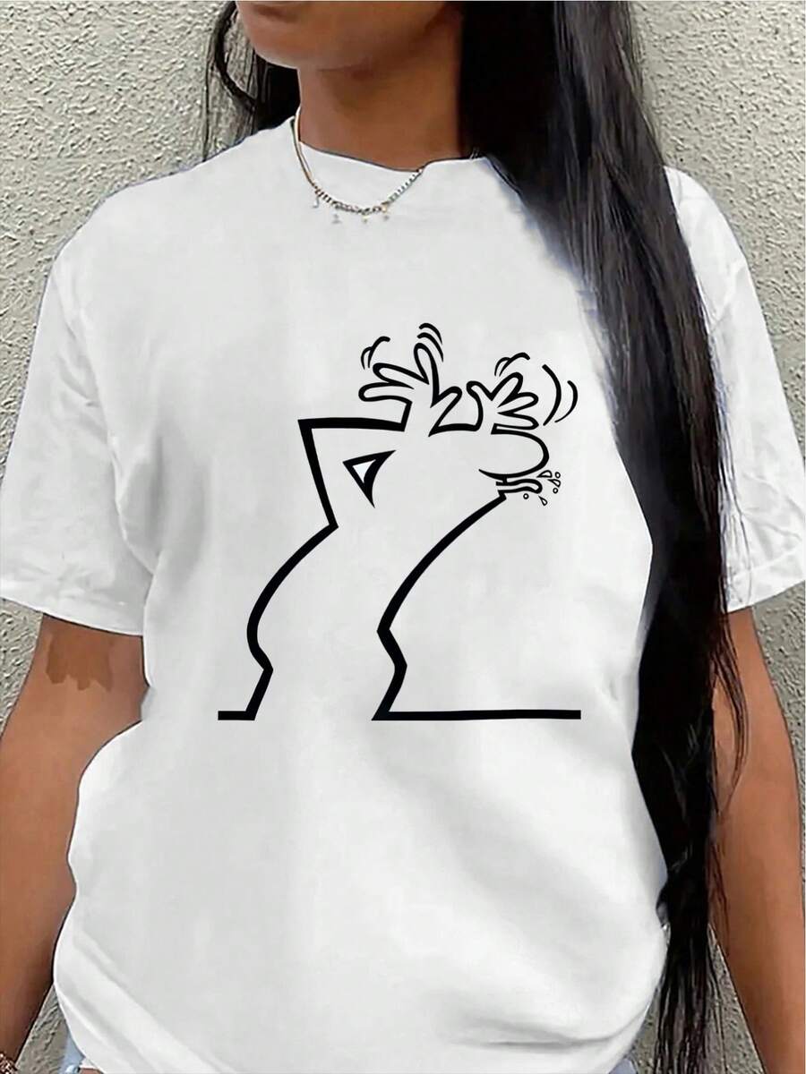 Camiseta de manga corta, ligera y duradera, con un diseño abstracto, perfecta para salidas informales en restaurantes o salas de estar.blusa casual mujer - Blanco - Ver 1