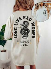 Camiseta Casual de Verano para Mujer con Estampado "Long Live Rad" - Camiseta de Algodón Puro Estilo Urbano, Moderna, Boho, Cómoda y Colorida, Top para Mujeres Empoderadas - Ropa Unisex para Mujeres y Hombres, Ideal para Festivales y Uso Diario - Blanco - Ver 11