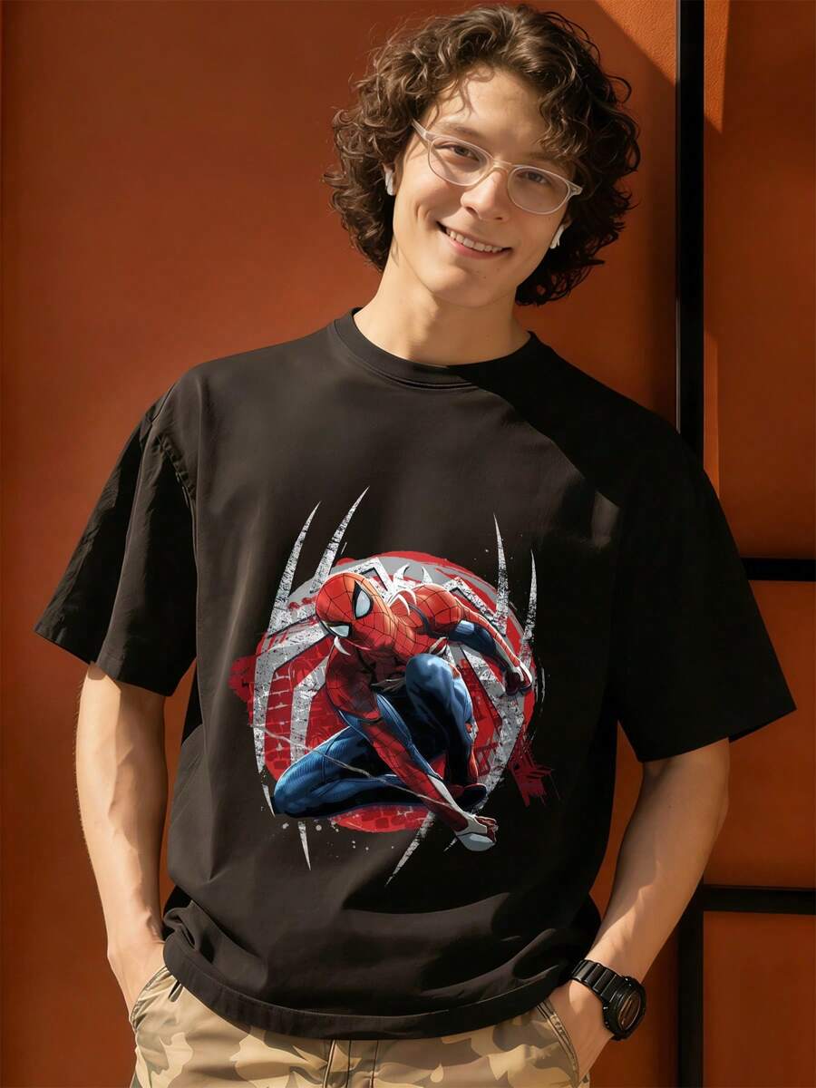 Spider Man Breaking Through Wall Graphic T Shirt 100 Percent Cotton Mens T Shirts MARVEL Marvel Universe Superhero Summer Outfits Men Men Clothes Mens Tops Streetwear Mens Gift Ideas Innerwear Or Outfits,Mens Fashion - màu đen - Xem 1