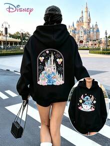 Disney Lilo & Stitch Y2K Print Sweatshirt. A Fun, Loose-Fitting Top With A Stitch Print, Perfect For A Casual And Versatile Holiday Gift. (Women's Autumn/Winter Clothing/Elegant Women's Outfits/Patterned Hoodies/Printed Tops/Casual Outfits For Women/Women Trending Now/Holiday Co-Ord/Plus Size Friendly) - 黑色 - 查看 7