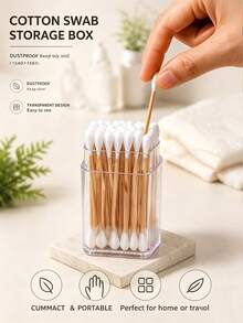 3pcs/Set Square Acrylic Toothpick Holder, Transparent Storage Box, Small Jewelry Organizer, Swab Dispenser, Flip-Top Swab Organizer, Plastic Box For Swabs, Toothpicks, Dental Floss, Suitable For Bathroom, Desk, Vanity, Portable, Dust-Proof, Household, Makeup Tools, Carry-On - Multicolor - View 2
