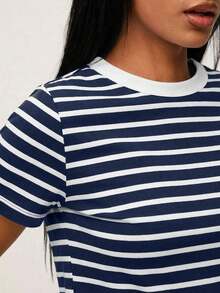 BASICS Camiseta casual con estampado a rayas para primavera y verano - Azul marino - Ver 5