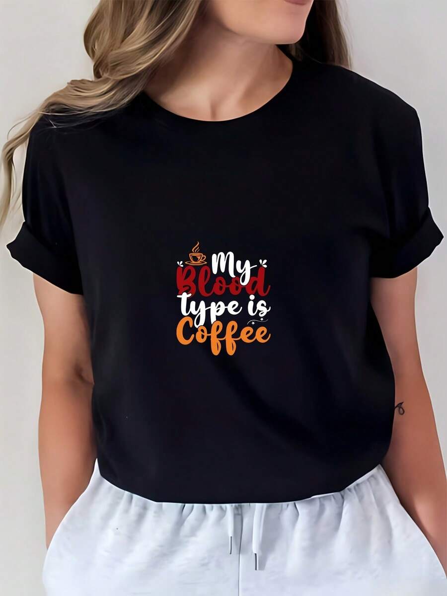 Under The Radar Mi Tipo de Sangre Es Café Camiseta Casual de 180g para Mujer, Camiseta Cómoda para Reuniones Familiares de Verano e Ideas de Regalo - Camiseta Unisex de Algodón Suelto de Manga Corta y Cuello Redondo Estilo Vintage Urbano - Negro - Ver 1
