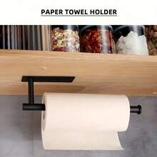 1 pieza Soporte autoadhesivo negro para toallas de papel debajo del gabinete - Estante de toallas montado en la pared sin taladro, adecuado para cocina, baño, RV - Puede sostener toallas de papel, envoltura de plástico y toallas, estante de toallas de baño, accesorios de baño, estilo de moda, material duradero - Multicolor - Ver 5
