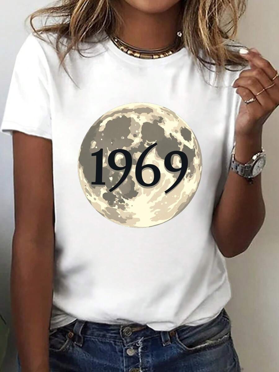 Camiseta de Mujer 100% Algodón Puro, Estilo Bohemio, con Estampado Floral Artístico, Casual, Básica, de Manga Corta, a la Moda. Camiseta de Mujer con Patrón Vintage Bohemio, 100% Algodón, Suave, Transpirable, Cuello Redondo, Manga Corta, Estilo Boho Urbano. - Blanco - Ver 1