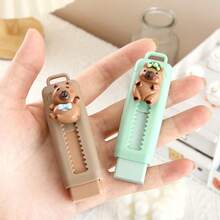 4pcs Capybara Cartoon Sliding Eraser, Cute Animal Shape Retractable Eraser With Protective Cover, Portable School Supplies For Study, Office, Drawing & Writing Correction - A - View 8