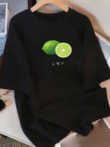Camiseta de manga corta de algodón puro para mujer con estampado de diseño único, nuevo estilo de verano, corte holgado, top adelgazante para estudiantes, blusas para mujer. - Negro - Ver 1