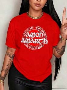 100% Cotton. With A Design Inspired By The Band Amon Amarth, Featuring Their Logo In A Red Circle And A Viking Style, This Women's T-Shirt Is Made Of 100% Cotton For Comfort. Women's Simple Solid Color T-Shirt, Loose And Slim Fit Casual Short Sleeve - 黑色 - 查看 7