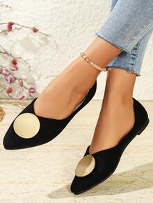 Zapatos de ballet cómodos con punta puntiaguda y sin cordones para mujeres de talla grande, para primavera/verano - Negro - Ver 4