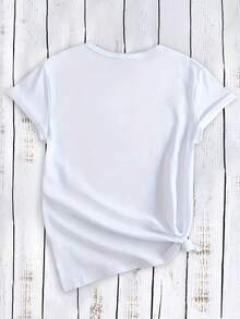 Camiseta de Verano Casual Holgada con Estampado de Cinta de Letras Rosa Warrior - Blanco - Ver 2