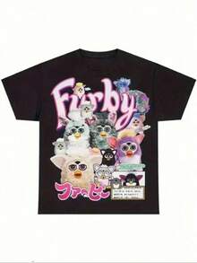 1 Piece Unisex Loose Fit T-Shirt, 180g, 100% Cotton. Exclusive Y2k T-Shirt With A Colorful  Design, Inspired By 90s Nostalgia, Ideal For Pop Culture Lovers, Unique In Its Style And Perfect For Standing Out On Any Occasion. Don't Miss Out! Comfortable And Versatile For School, Work, Outings, And Casual Events. - 黑色 - 查看 6