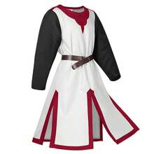 Medieval Renaissance Templar Tunic Viking Knight Pirates Stage Costume - Black With Red Collar [including Belt] - View 8