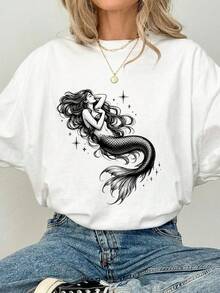 Unisex Sommer-Baumwoll-Kurzarm-T-Shirt, Vintage-Meerjungfrauen-T-Shirt: Mystical Siren Ocean Tee, , Frühlings-Top, Damen-Sommerkleidung, Damen-Top, Damen-T-Shirt, y2k, maija, , Halskette, Damenkleid, weißes T-Shirt, Top mit Welpenmuster, Strandkleid, Einteiler, Damen-Sommerkleid, langes Kleid, Abendkleid, Sommerhose, Sommeroutfit für Teenager, Herren-Outfit, Herrenbekleidung, Six Seven, Herren-Kamis. Sommer-T-Shirt, Sportbekleidung, Festival-Outfit für Männer, Herrenblusen für Frauen, Sommer-Festival-Outfit im Stil der 2000er Jahre - Weiss - Übersicht 6