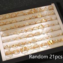 62/23/21/18pcs Set Golden And Silvery Rings, Elegant Simple Fashion Rings With Distinctive Geometric Patterns Like Heart, Star, Shiny, Wave, Twist, Infinity Symbol. Suitable For Festivals, Vacations, Parties, Dates, Daily Wear And Various Occasions (No Box) - Yellow Gold - View 10