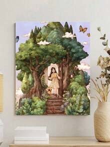 一套DIY数码油画套装 - 树木艺术，个性化工艺品，无框艺术画套装，适用于卧室装饰和艺术墙，简单有趣的绘画，无需绘画基础，实现您的绘画梦想，沉浸在多彩的世界中，每一笔都是自我表达，为生活增添浪漫气息，送给家人和朋友的最佳礼物，节日礼物，40*50厘米 - 綠色 - 查看 4