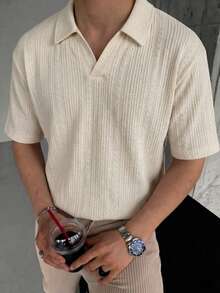 Men Plus Size Holiday Knitted Casual Business Polo Shirt, Suitable For Casual, Office, Dating, Walking - Champagne - View 2