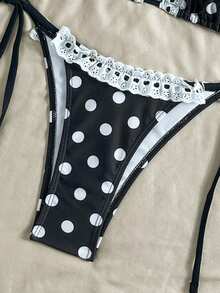 2 Stücke Polka Dot Lässig Süß Elegant Sexy Boho Rüschen/Rüschentrimm Bikini Bademode, geeignet für Strand, Abenddate, Urlaub, Geburtstagsfest, Sport & Fitness, Frühling/Sommer - Schwarz und Weiss - Übersicht 5