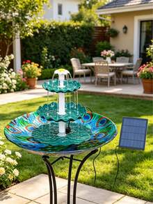 3-Tier Solar Powered Bird Bath 3.5W , Convertible Bird Feeder & Water Fountain Kit, Drop-Resistant Outdoor Water Feature For Yard Decor, Ideal For Attracting Hummingbirds & Wild Birds, Perfect For Spring Backyard Upgrades,Garden Stuff,Fuente De Agua Para Jardín,Outdoor Water Fountain,Solar Water Fountain Outdoor,Gardening Supplies - màu xanh lá - Xem 1