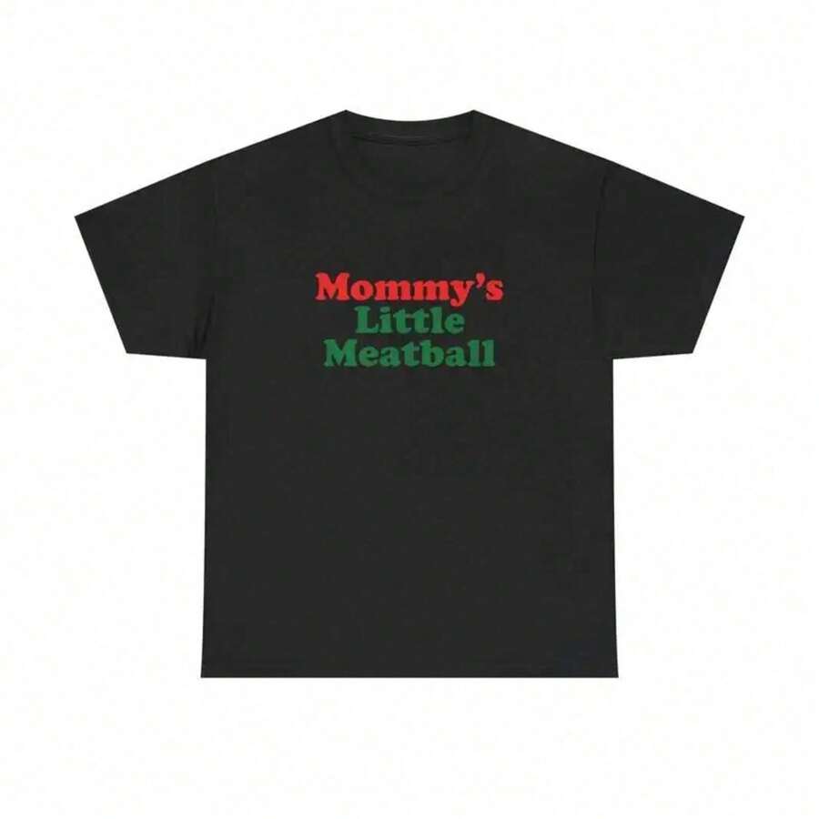 Unisex Thick Cotton T-Shirt "Mommy's Little Meatball", Funny Italian T-Shirt, Nic From Love Island, Gift For Italian Food Lovers, Family Vacation T-Shirt JV8V JK2I 9BCZ - 黑色 - 查看 1