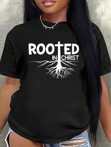 Camiseta ligera y duradera, inspirada en la fe, con un diseño de cruz y rizoma, adecuada para uso diario, ceremonias religiosas o reuniones informales.blusa casual mujer - Negro - Ver 1