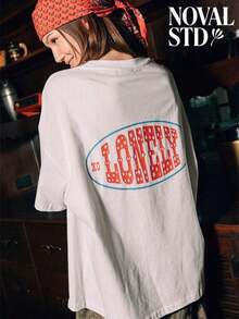 1 Piece Of Women's Summer T-Shirt With Letter Print Design, Casual Street Style, Loose Fit, Multifunctional, Round Neck, White, Short Sleeve, Fashionable For Everyday Wear, Suitable For Daily Use. 180g 100% Cotton. - 白色 - 查看 6