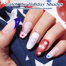 Beetles 6Colors 4th Of July Gel Nail Polish Set, Red White Blue Cat Eye Glitter Gel Nail Polish, Soak Off UV LED Independence Day Nail Art DIY Manicure - 6 Color Red White Blue Gel Nail Polish - 查看 5