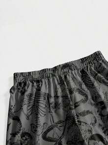 SummerROMWE Gothic Dark Snake Print Halloween Horror Pitiful All-Over Print Loose Wide Leg Plus Size PantsLoose And Comfortablesummer Outfits For Women - Black 2 - View 9