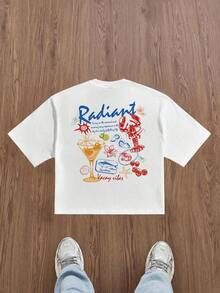Camiseta de Manga Corta Blanca con Estampado Colorido RADIANT para Vacaciones en la Playa, Estilo Casual y de Moda - Estilo Urbano Vintage Unisex, Camiseta Holgada de Algodón con Cuello Redondo y Manga Corta, blusas para mujer. blusas.blusas casuales para dama. - Blanco - Ver 6