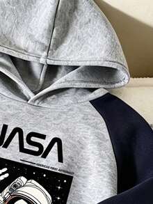 Tween Boy Cartoon Print Warm Hoodie And Sweatpants Set - Grey - View 3