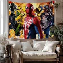 1pc M-Arvel Superheroes Tapestry, S Pider Man I-Ron Man H Ulk C Aptain A-Merica Thor Team Graphic, Retro Comic Style Wall Hanging, Vibrant Art Decor For Home Living Room Bedroom Dorm, Aesthetic Room Setup, Photo Background, Large Wall Art - Nhiều màu - Xem 4