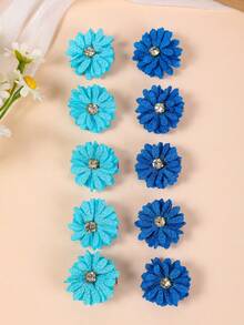 10pcs Blue Daisy Rhinestone Flower Small Hair Clips, Minimalist Side Bangs Clips, Suitable For Daily Use, Sweet Girl Gift,Hair Slide,Claw Clips - Multicolor - View 3
