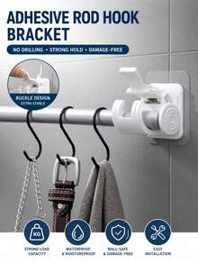 2/4pcs No-Drill Self-Adhesive Curtain Rod Bracket Set, [Hooks Only, Not Included] Multi-Functional Hooks, Suitable For Stylish Home , Practical Hooks, Adjustable Wall Hooks, Suitable For Bedrooms, Living Rooms, Kitchens, Bathrooms - White - View 2