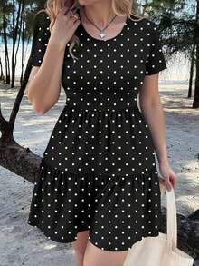 Vestido de camiseta con estampado de leopardo completo, de manga corta, holgado y de talla grande, estilo de vestido de pastel de vacaciones en la playa, para usar en primavera y verano, para festivales de música - Multicolor - Ver 6