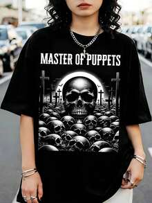 Master Of Puppets Skull Graveyard Oversized Black T-Shirt, T-Shirt For Metal Fans - Black - View 1