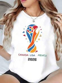 Símbolo vibrante que une la pasión del fútbol en tres naciones con formas dinámicas y colores alegres que celebran la energía del campeonato mundial camiseta de mujer moderna cómoda y casual - Negro - Ver 6