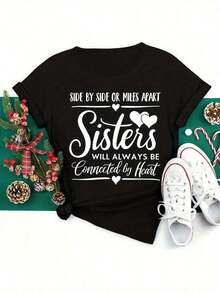 Printed T-Shirts Are Modern And Beautiful Women's Clothing. The "The Sisters" Design Is Loose-Fitting And Suitable For Sports And Parties. They Are Cute, Elegant, And Make A Stylish Gift. They Are Soft, Machine Washable, And Stretchy. These Casual Loungewear T-Shirts Have A Crew Neck And Short Sleeves And Are Made Of 100% Cotton. - 黑色 - 查看 7