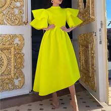 Women's Summer Dress, New Model, Double Ruffle Sleeve, Solid Color, Wide Full Skirt - 黃色 - 查看 13