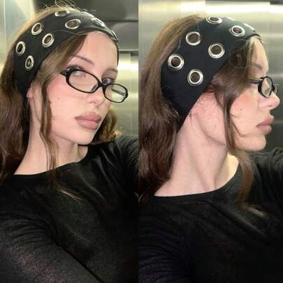 1pc Fashion Punk Headband, Gothic Style Soft Non-Slip Elastic Hollow Out Beach/Holiday Headband, Elastic Yoga Sports Headband, Versatile For Daily Wear