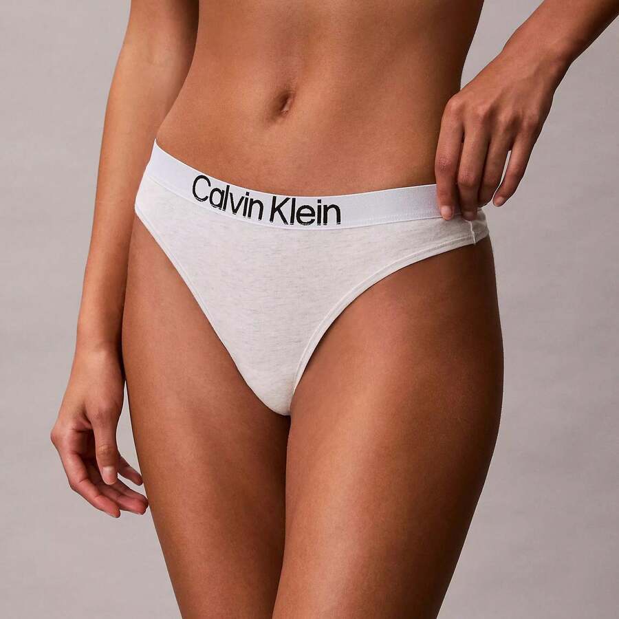 Calvin Klein Calvinklein Maximum Cotton Thong Underwear Women Panties QD5292 Thongs For Women Underwear - Snow Heather - 查看 1