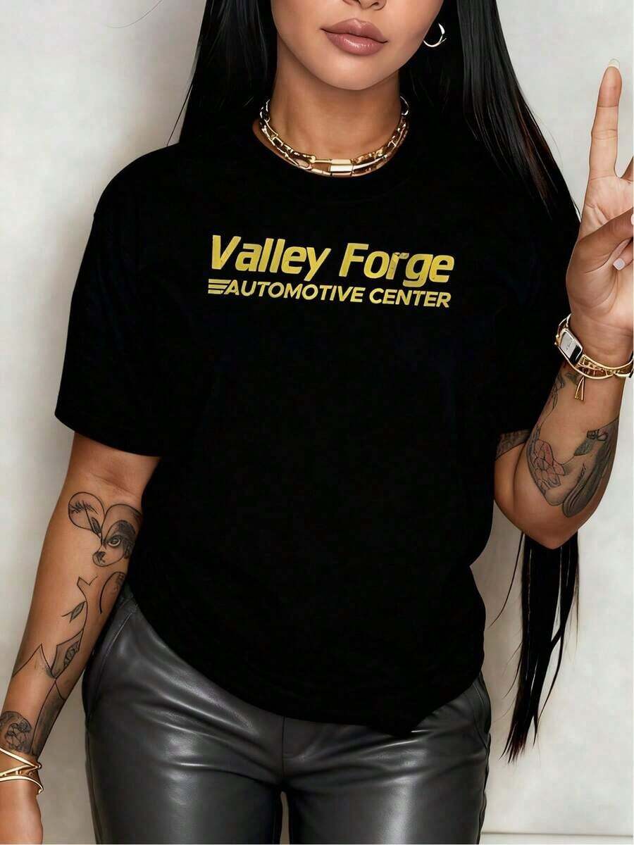 100% Cotton. Valley Forge Automotive Center Logo Representing Professionalism And Trust. Women's T-Shirt Made Of Soft And Breathable 100% Cotton, Ideal For A Casual And Comfortable Look. Women's Simple Solid Color T-Shirt, Loose And Slim Fit Casual Short Sleeve - 黑色 - 查看 1