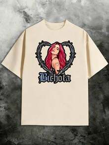 PAYEAH 1 Piece Women's Heart Graphic T-Shirt, 100% Cotton - Breathable Polyester Blend, Casual Short Sleeve Crew Neck T-Shirt With Chain Detail, Machine Washable - Perfect For Spring And Summer, Thick Cotton T-Shirt, Cool Summer Clothes For Women - 杏色 - 查看 2