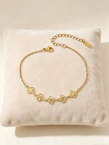 1pc Minimalist Elegant Personalized Hollow Clover With Embedded Zirconia Stones 18K Gold Plated Hypoallergenic Stainless Steel Necklace, Suitable For Women For Daily, Work, Party, Beach Occasions, Best Gift For Friends, Family, Wife, Sister, Holidays, Birthday, Mother's Day - Hollow Flower Jewelry - View 11