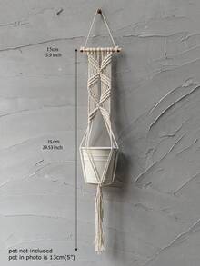 1pc Fabric Hanging Basket, Boho Braided Detail Plant Hanger For Home - Beige - View 7