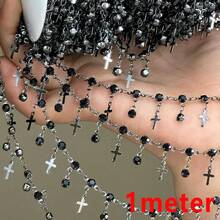 1m Colorful Glass Crystal Chain, Dreamy Purple Copper Crystal Chain Suitable For DIY Handmade Jewelry Making, Necklace, Bracelet, Clothing Accessories - DIY Chain - View 7