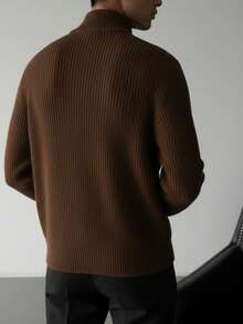 Suéter de punto tipo cárdigan para hombre con diseño de doble cremallera, moda otoño/invierno - Marrón - Ver 5